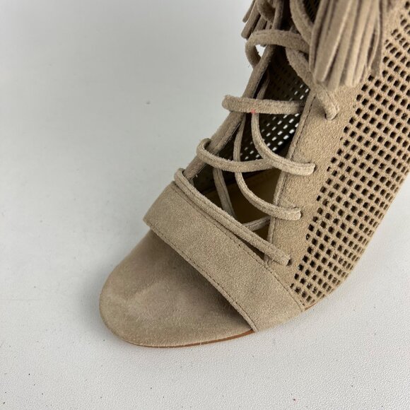 Marc Fisher Womens Shaini Perforated Lace Up Peep Toe Booties Taupe Suede size 8 - Picture 10 of 16